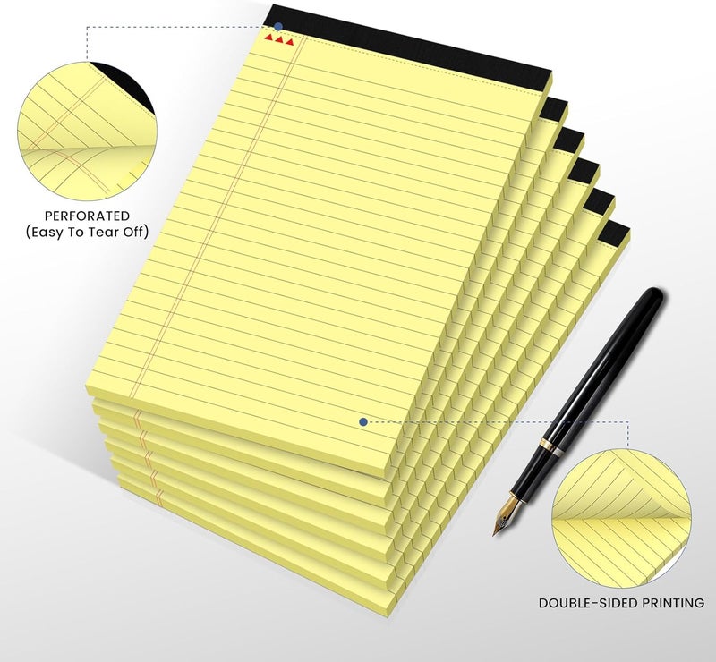 Ciphyfee 6pcs Small Note Pads, Yellow Notepads 5x8 College Ruled Notebook, Writing Pads 5 x 8, Legal Pads, Memo Pad Paper Perforate Narrow Ruled Notebooks for Work, School, Office,30 Sheets/Pack - Image 4